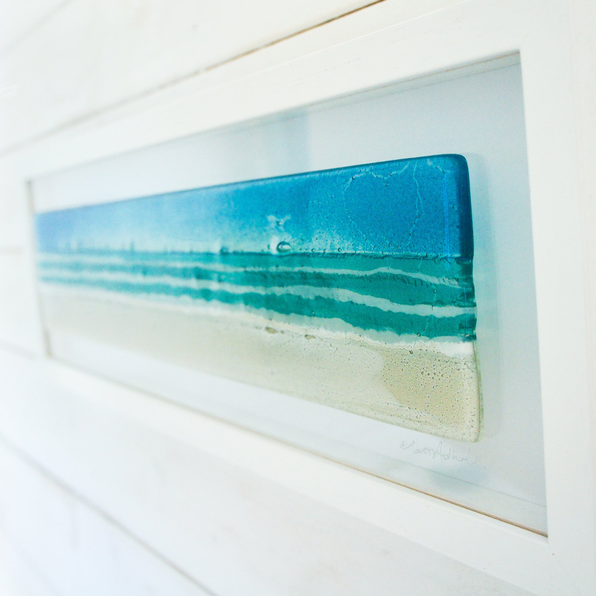 panoramic beach turquoise fused glass frame wall art