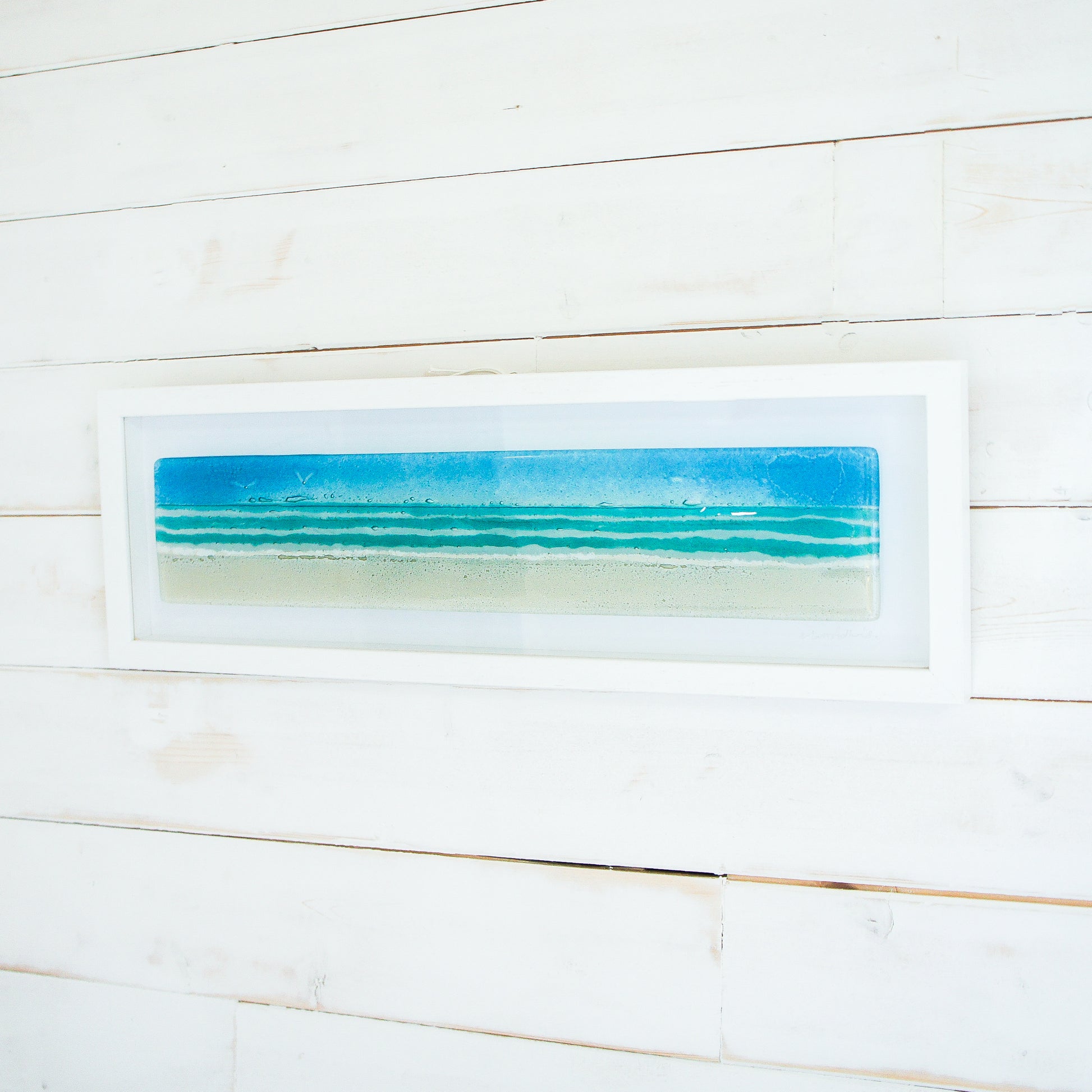 panoramic beach turquoise fused glass frame wall art