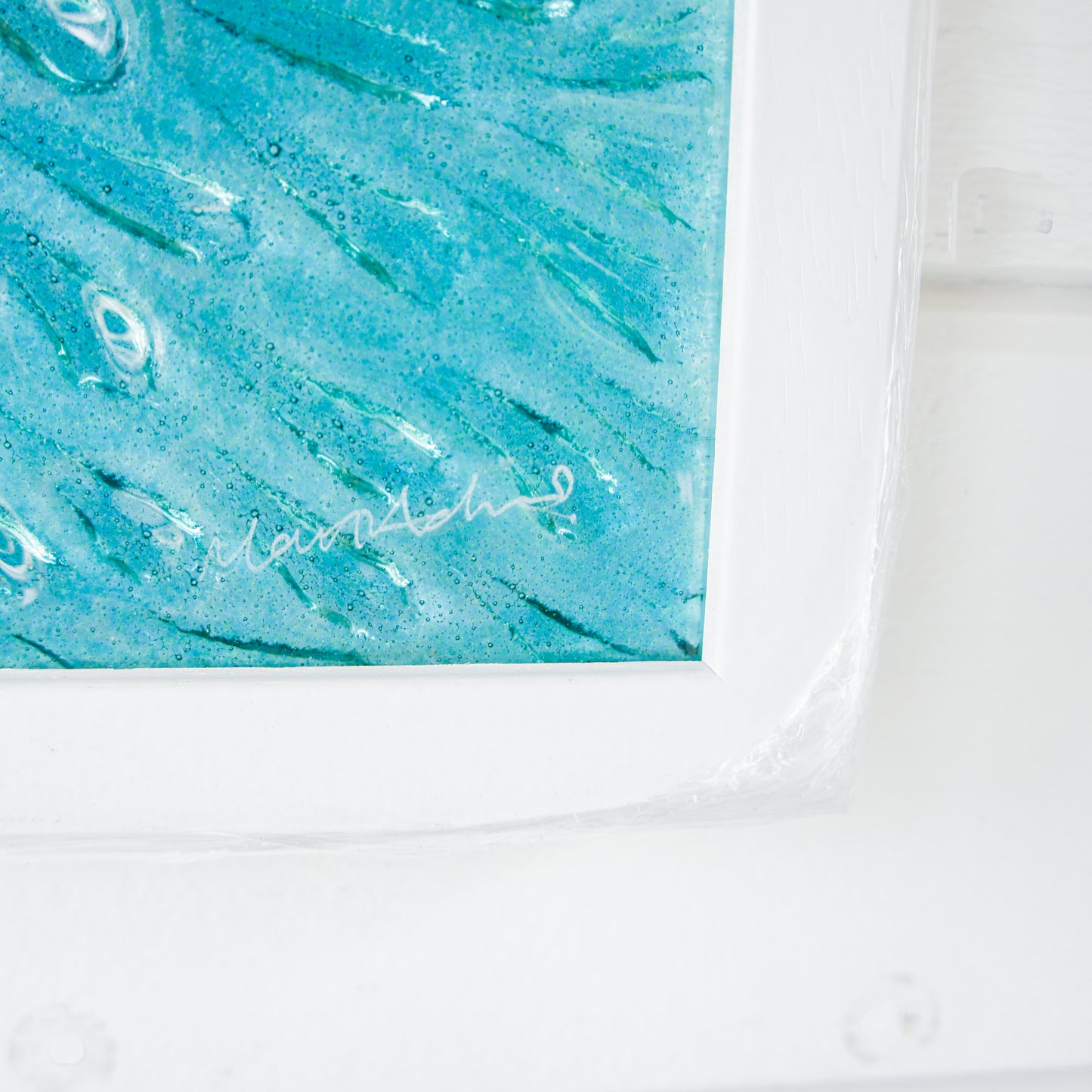 shark wall art frame, fused glass shark 45cm (17")