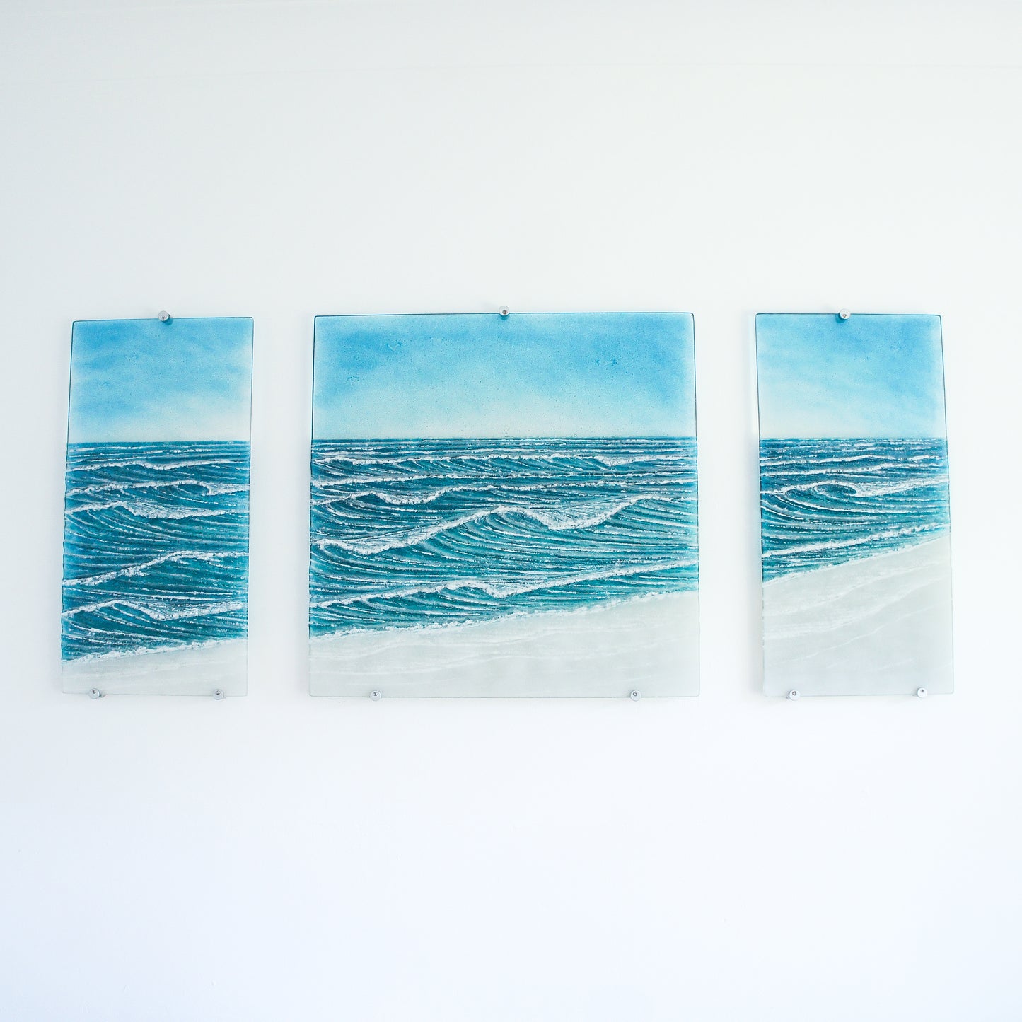 triptych fused glass wave wall art extra large 3D textured