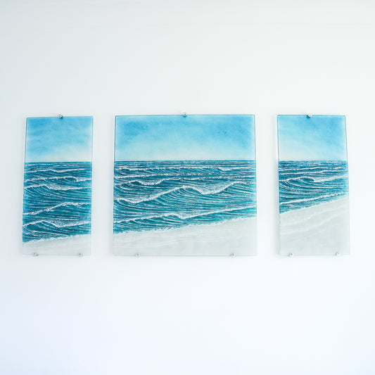 triptych fused glass wave wall art extra large 3D textured