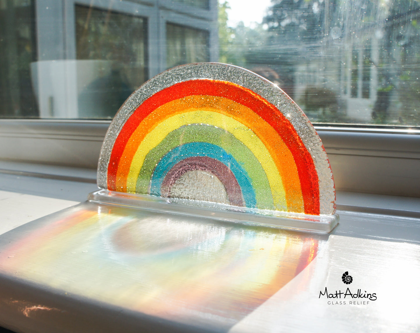 Rainbow Glass Suncatcher Personalised with engraving - Freestanding - 19x10cm (7 1/2x4")