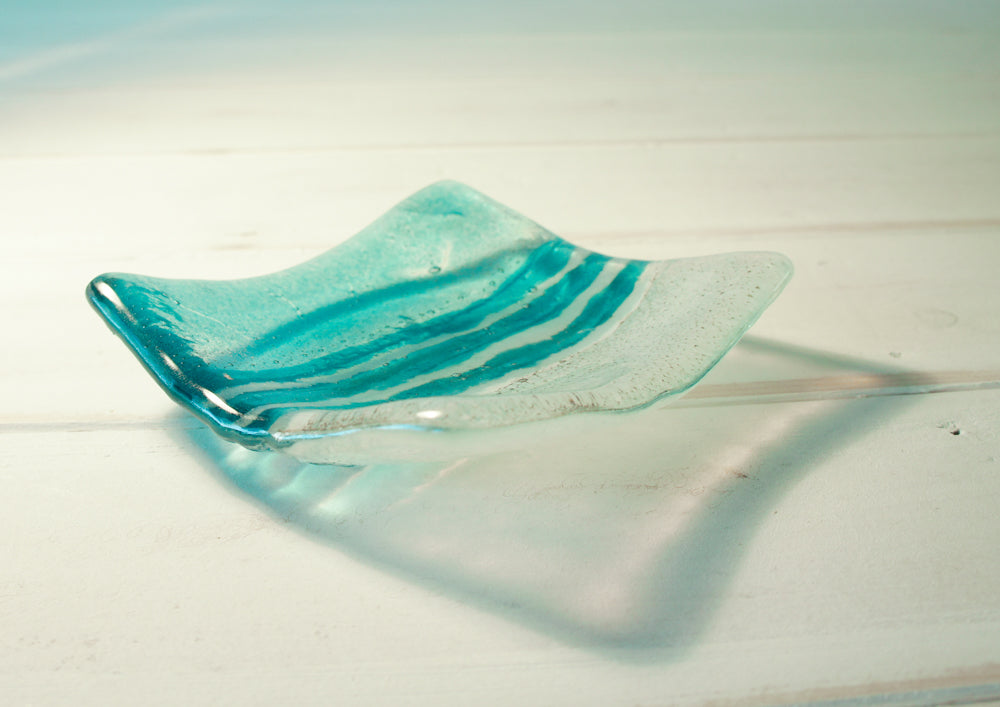 coastal glass ring dish, jewelry dish, fused glass trinket