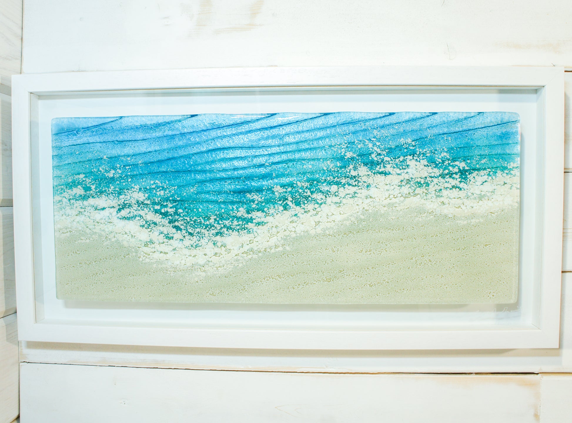 panoramic landscape fused glass wall art sea glass teal turquoise blue