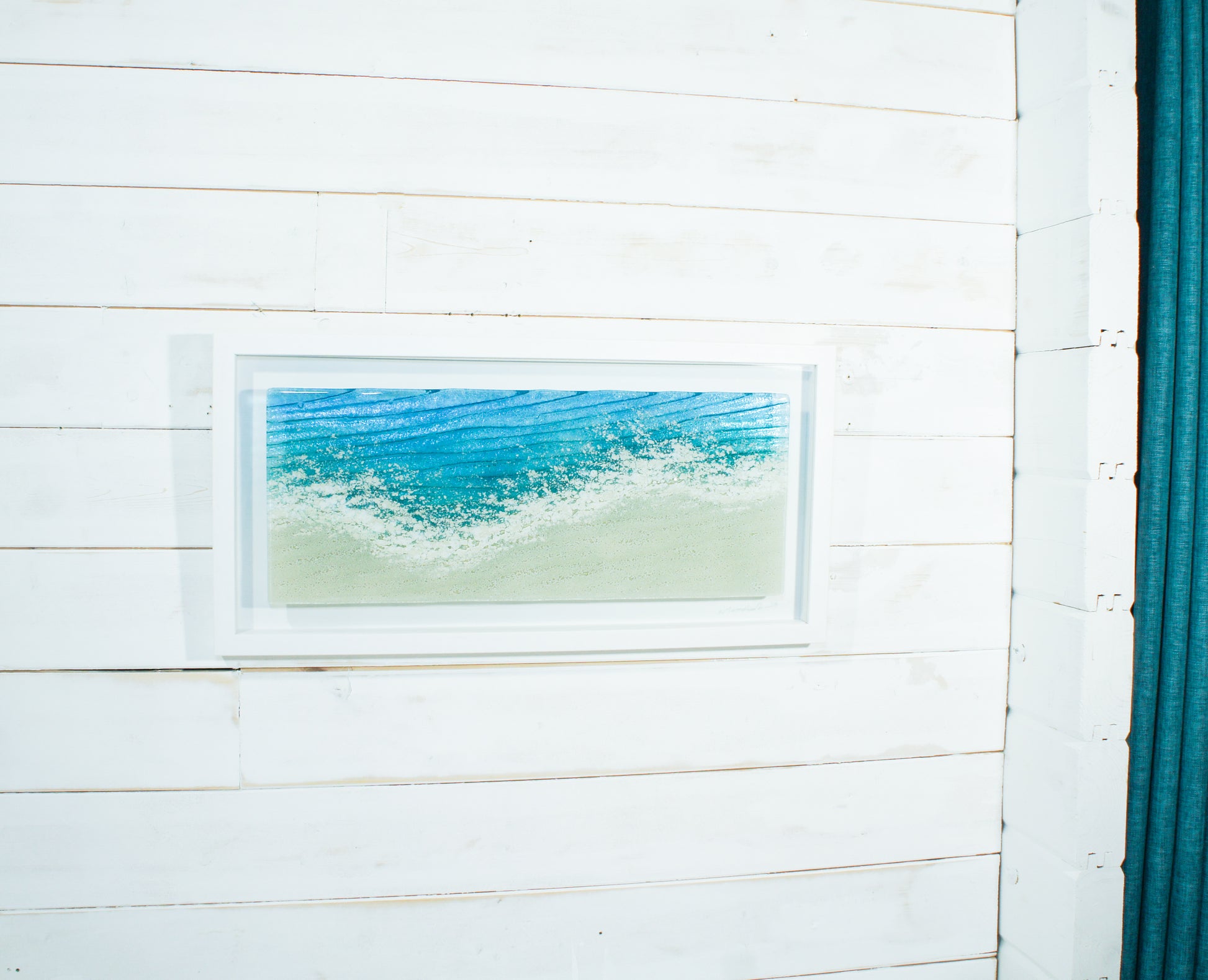 panoramic landscape fused glass wall art sea glass teal turquoise blue