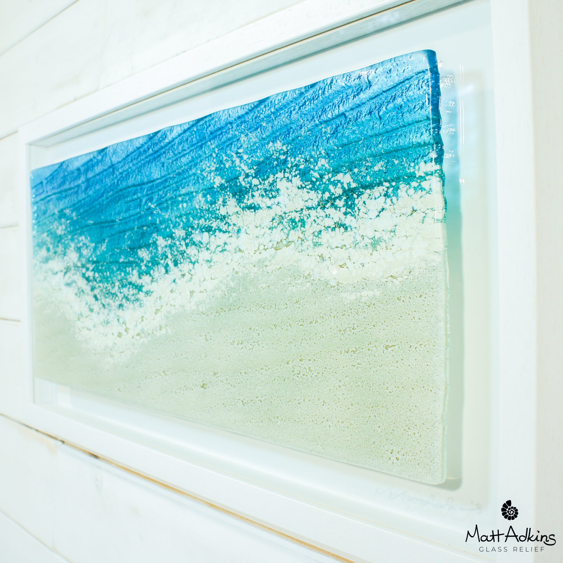 panoramic landscape fused glass wall art sea glass teal turquoise blue