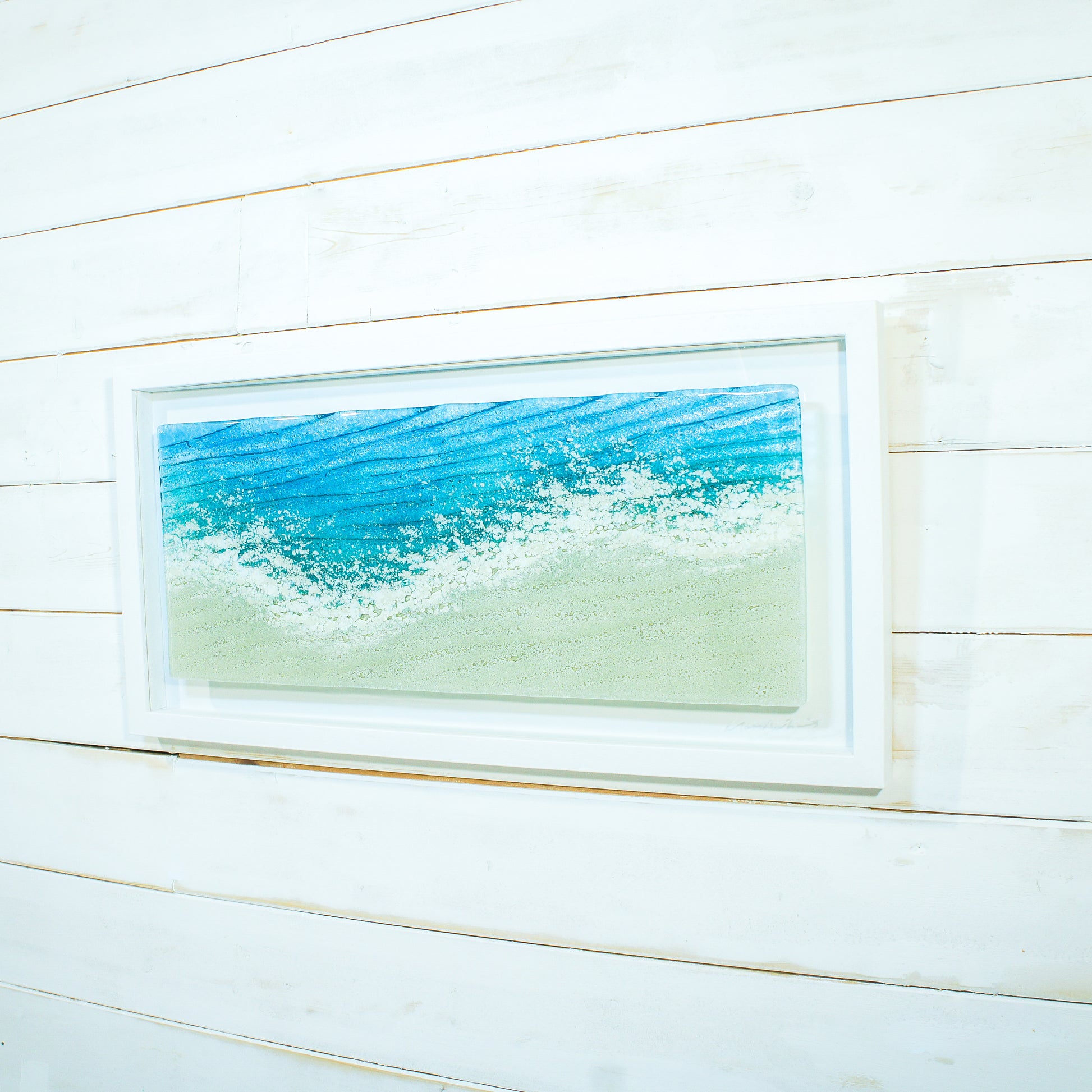panoramic landscape fused glass wall art sea glass teal turquoise blue