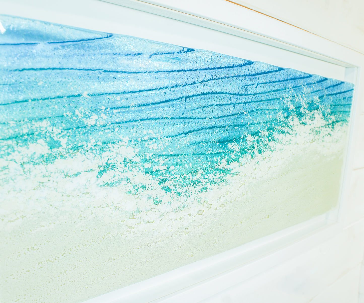 panoramic landscape fused glass wall art sea glass teal turquoise blue