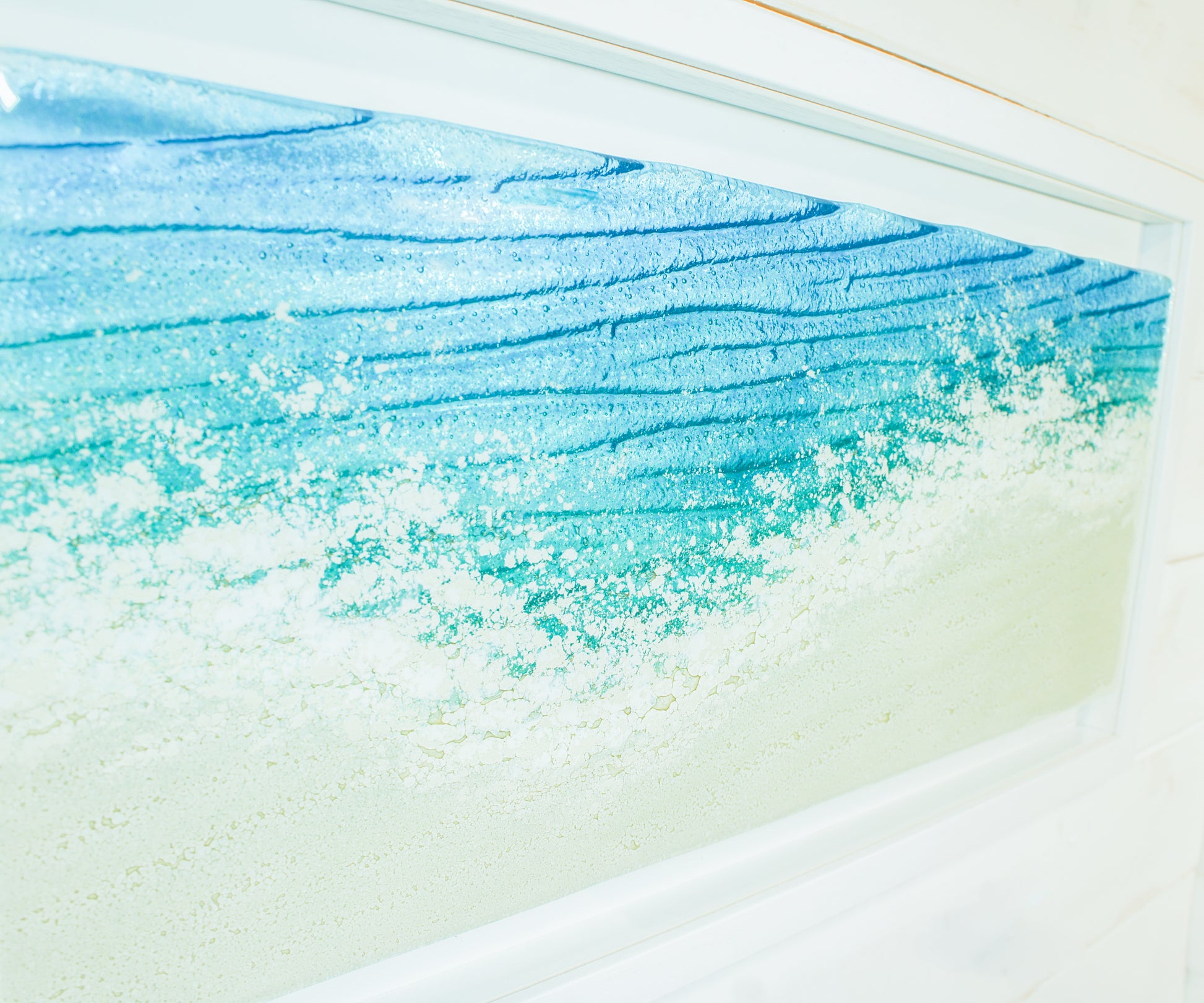 panoramic landscape fused glass wall art sea glass teal turquoise blue