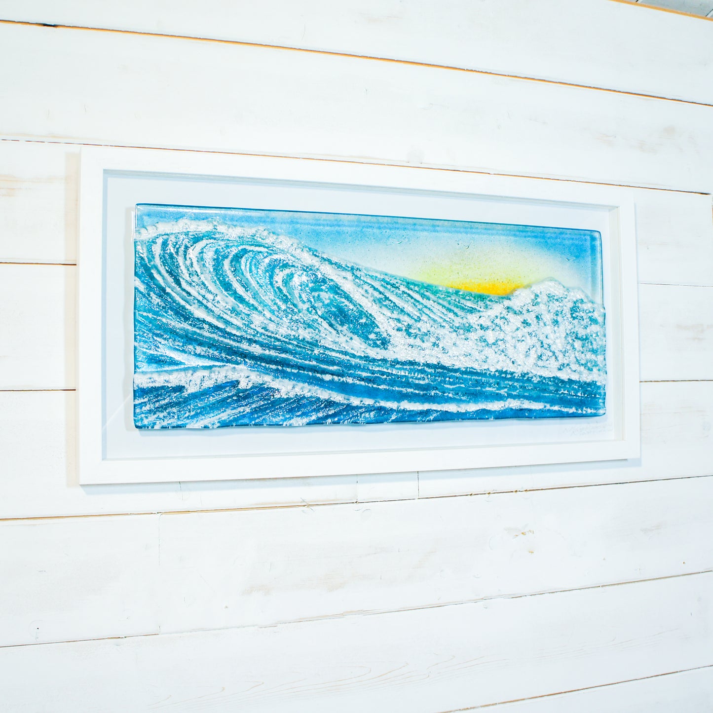 Surfers' Wave Frame - Glass Wall Art Wave Landscape with or without the sun - 60x30cm(23x12")