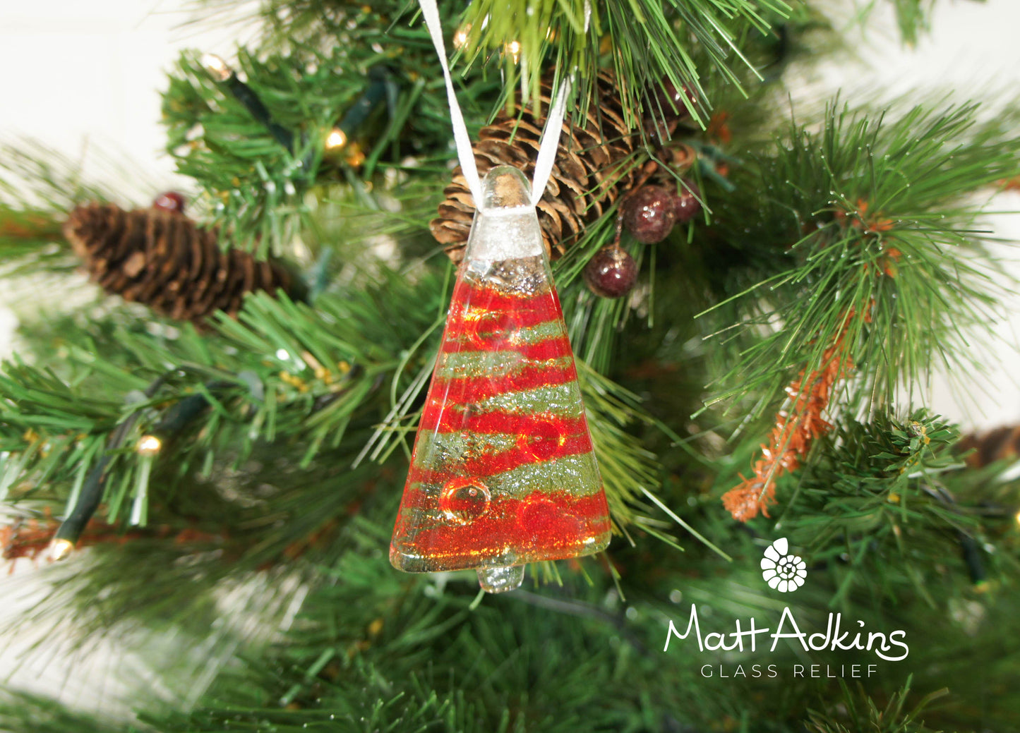 3 to 6 Mini Red Glass Trees - Hanging - 8cm(3") with ribbon and organza bags