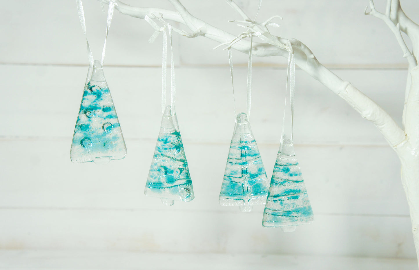 3 to 6 Mini Turquoise Glass Trees - Hanging - 8cm(3")