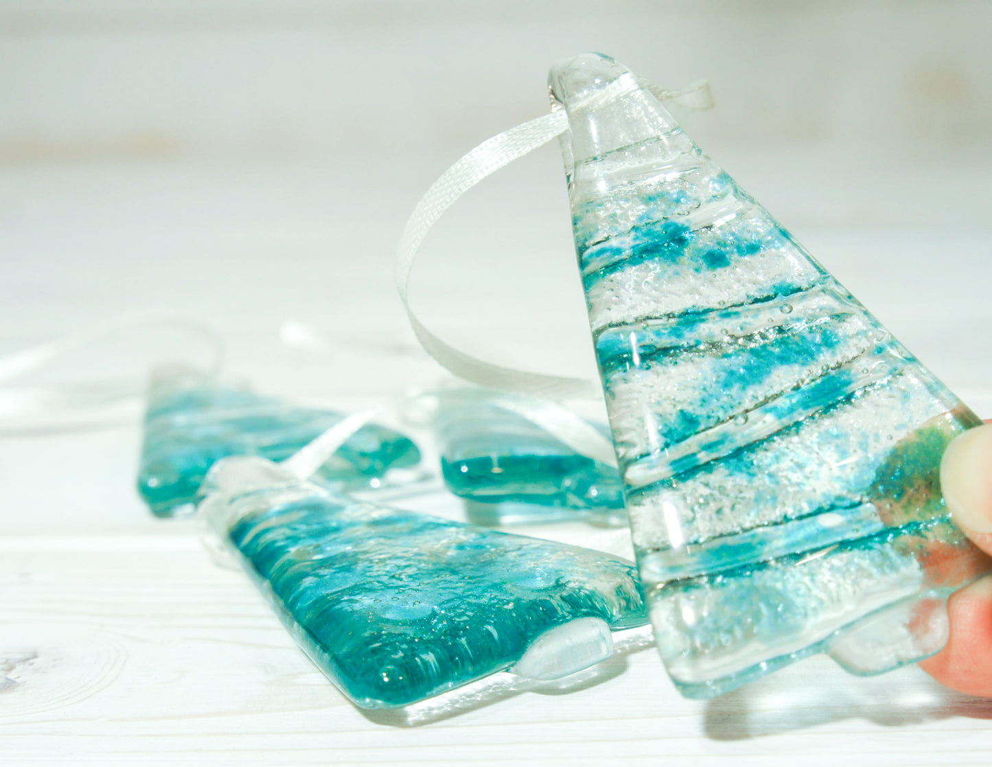 3 to 6 Mini Turquoise Glass Trees - Hanging - 8cm(3")