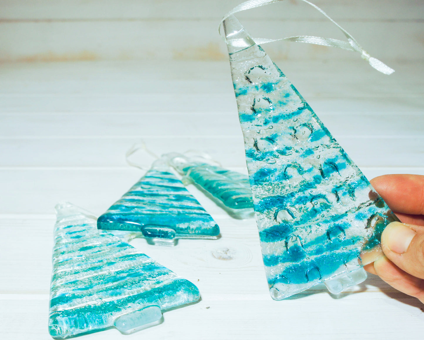 2 to 6 Medium Glass Tree - Choose colour - Hanging -  12cm/3 3/4" high - with ribbon and organza bag