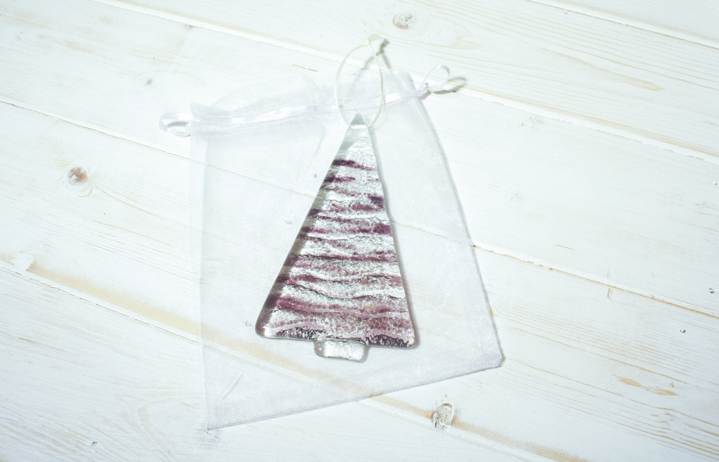 2 to 6 Medium Purple Glass Trees - Hanging - 12cm/3 3/4" - witj ribbon and organza bag