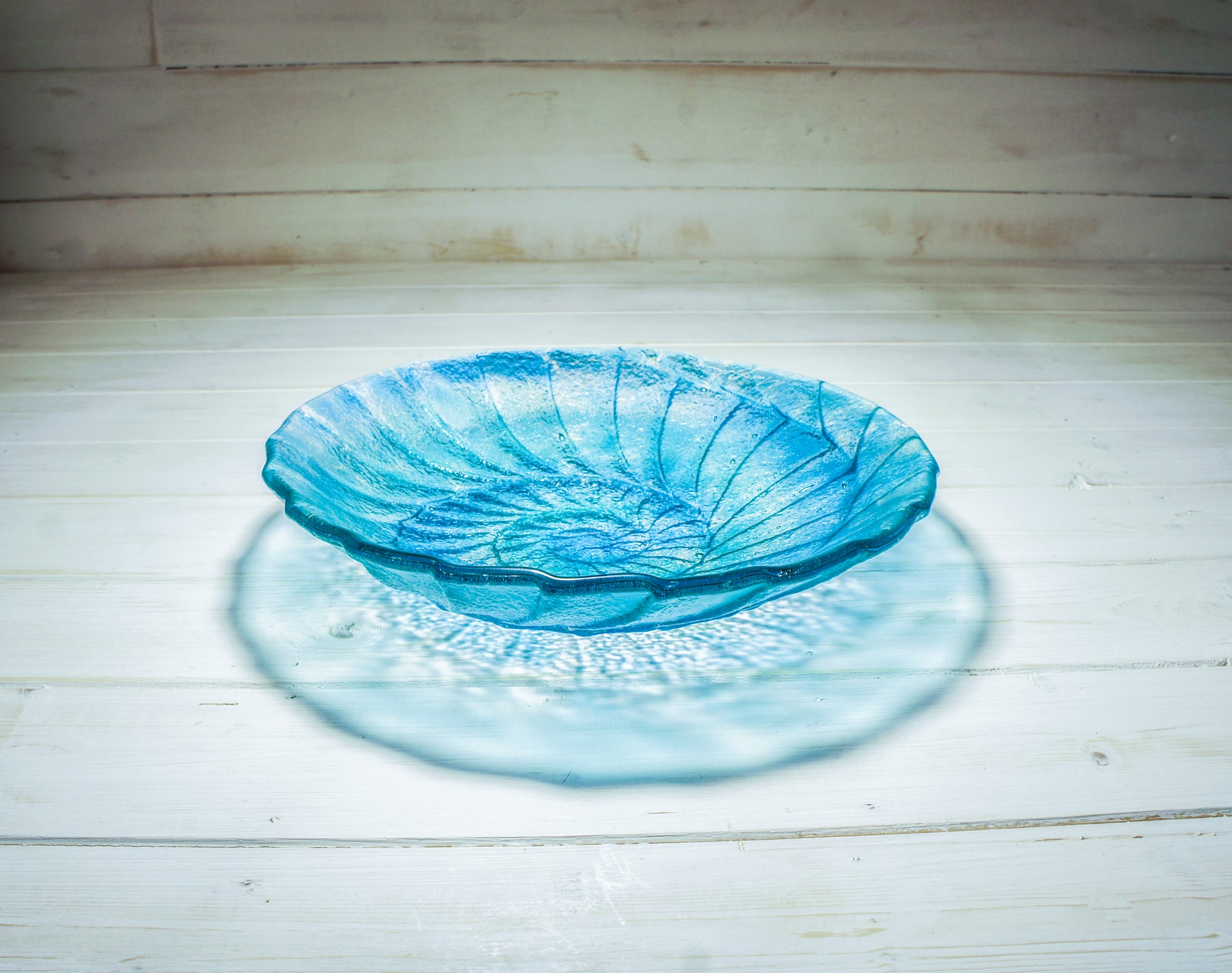 ammonite nautilus glass fruit bowl blue turquoise teal