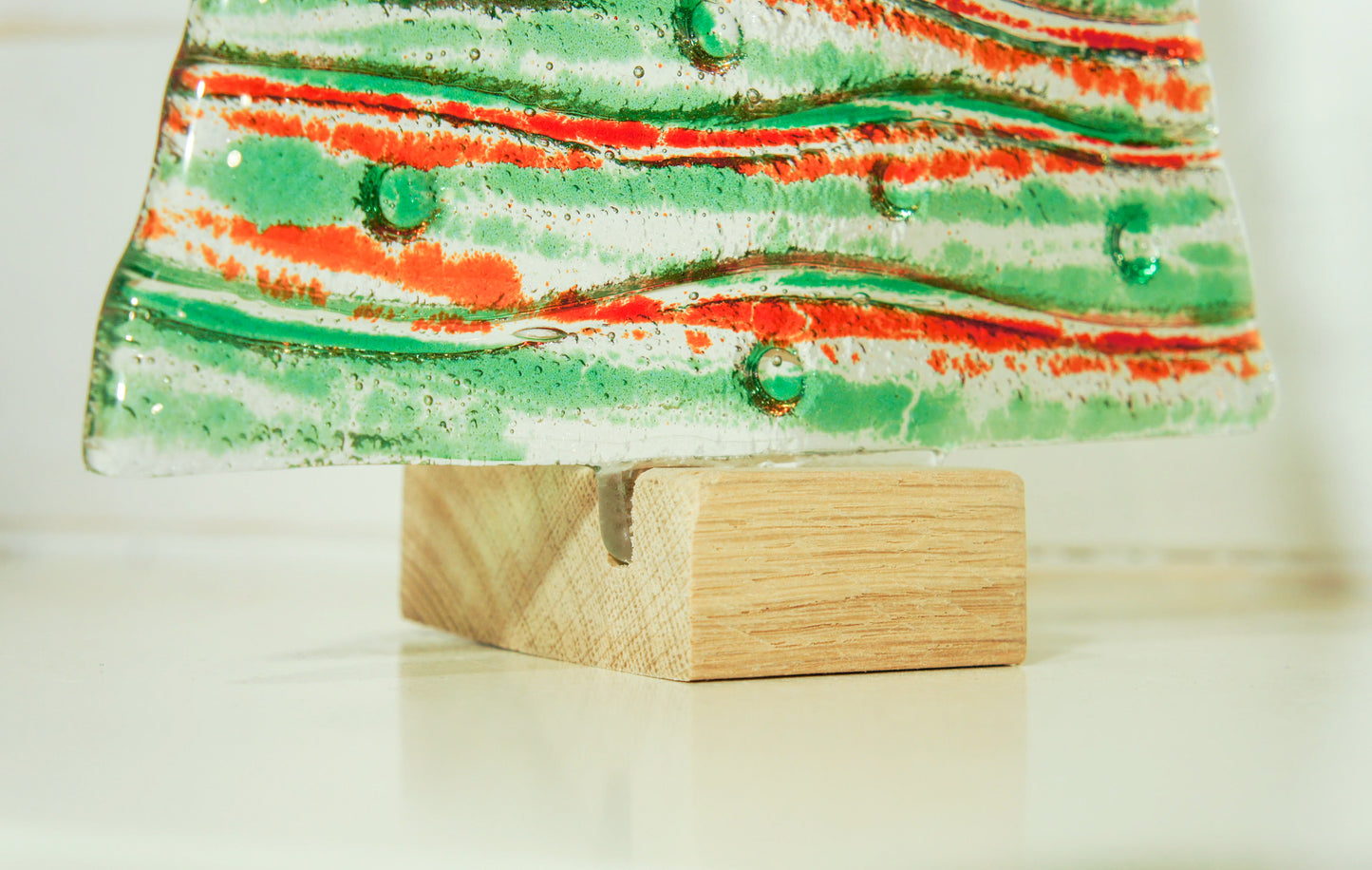 XL Green&Red Fused Glass Christmas Tree Decoration - Freestanding - 32cm/12 1/2" with wooden block (Copy)