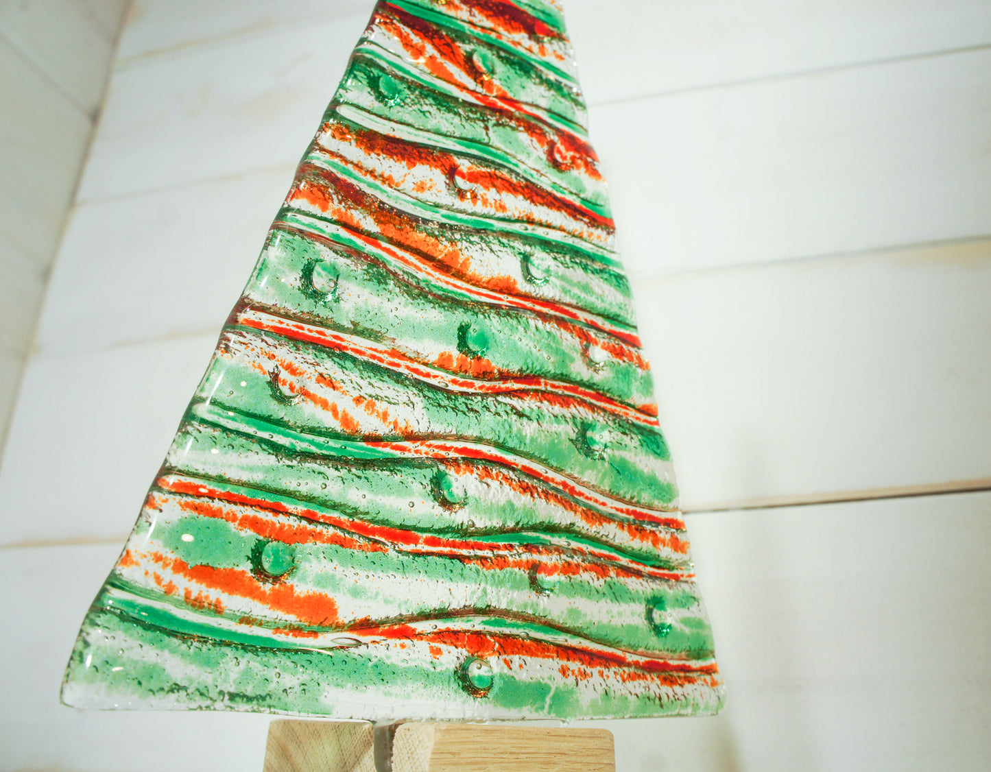 XL Green&Red Fused Glass Christmas Tree Decoration - Freestanding - 32cm/12 1/2" with wooden block (Copy)