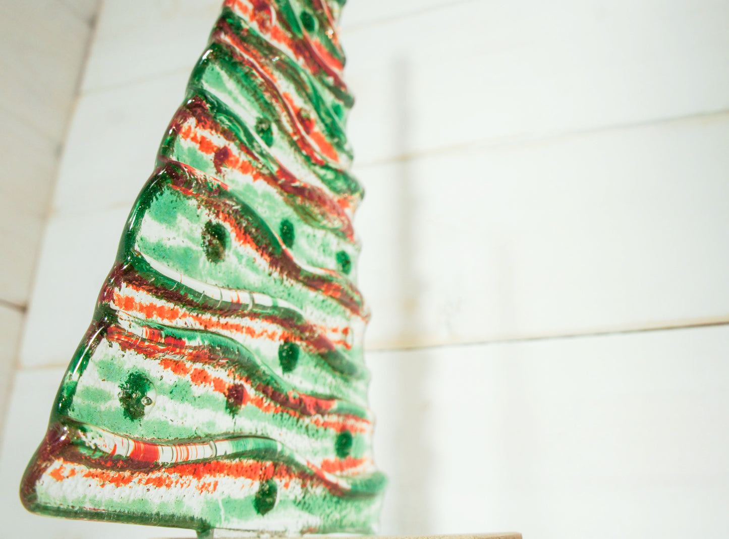 XL Green&Red Fused Glass Christmas Tree Decoration - Freestanding - 32cm/12 1/2" with wooden block (Copy)