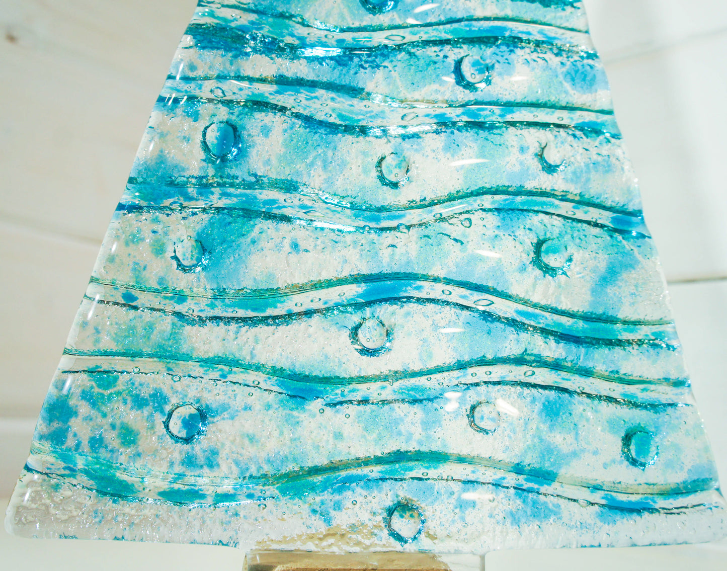 XL Turquoise&Blue Glass Tree - Freestanding - 32cm/12 1/2" with wooden block