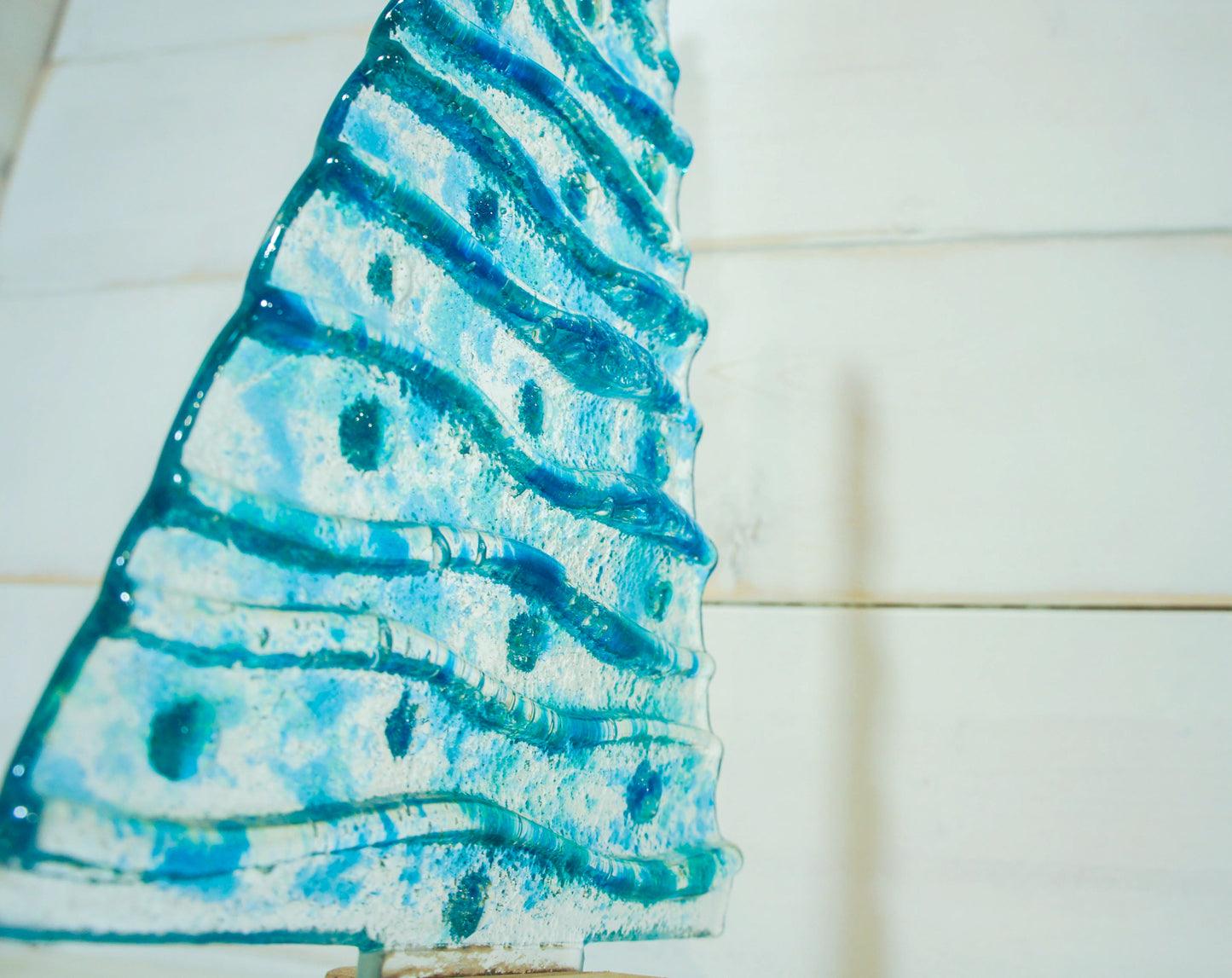 XL Turquoise&Blue Glass Tree - Freestanding - 32cm/12 1/2" with wooden block