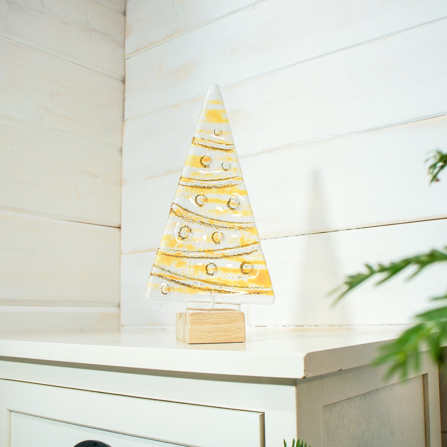 Large Gold Glass Tree -  Freestanding - 22cm/8 1/2" with wooden block