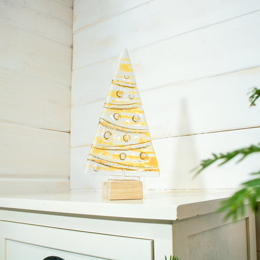 Large Gold Glass Tree -  Freestanding - 22cm/8 1/2" with wooden block