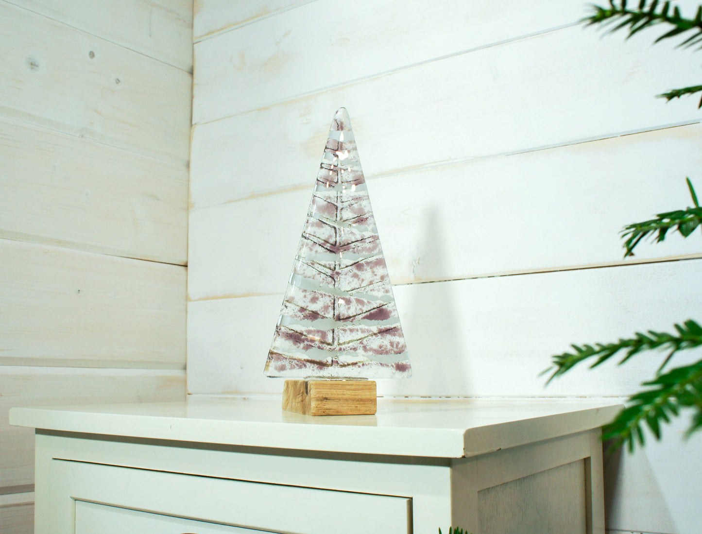 purple white fused glass christmas tree freestanding