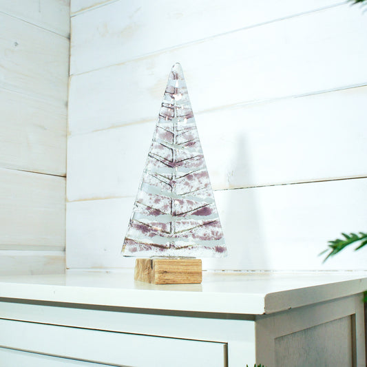 Large Purple&White Glass Free - Freestanding - 22cm/8 1/2" with wooden block