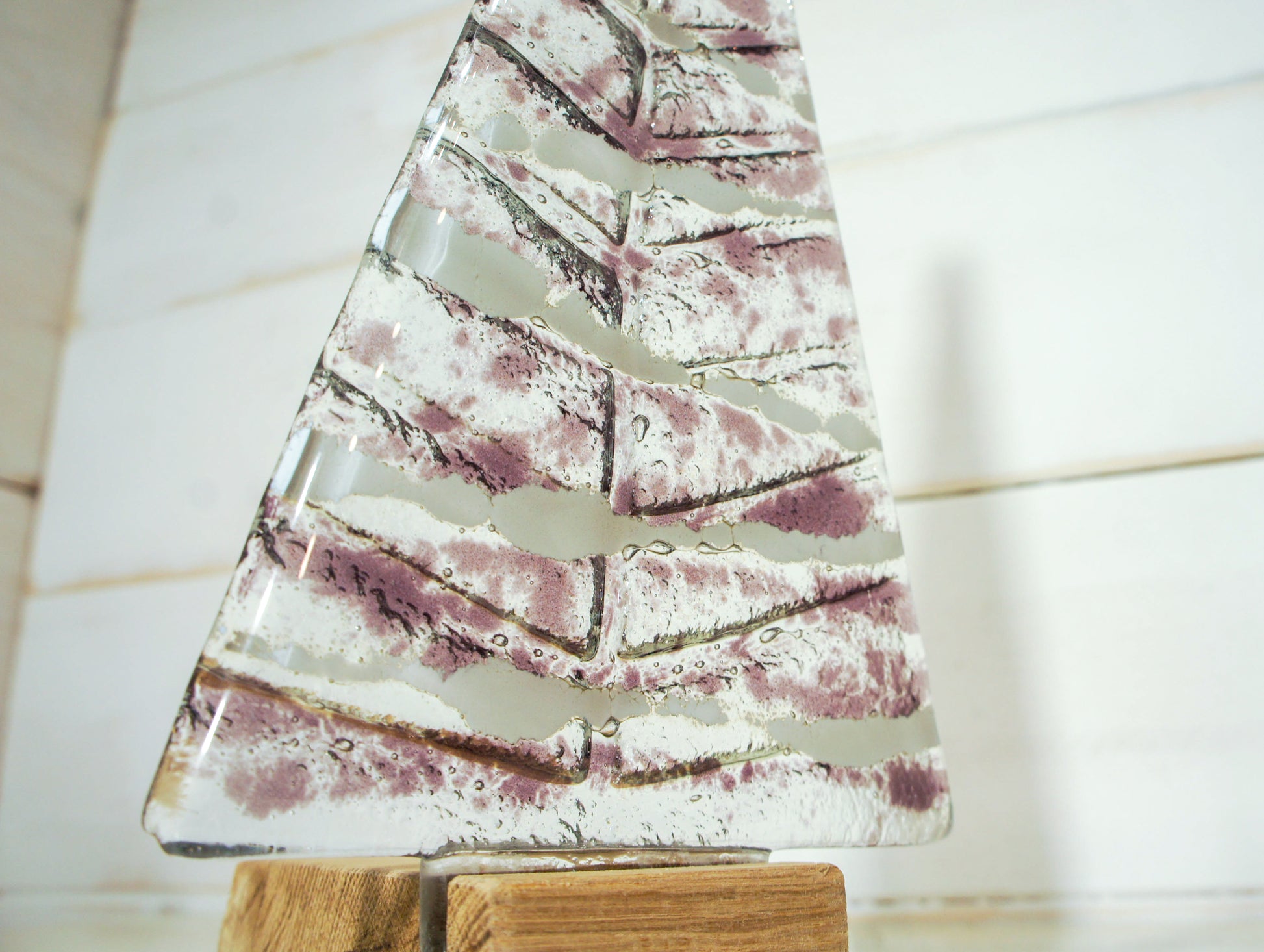 purple white fused glass christmas tree freestanding