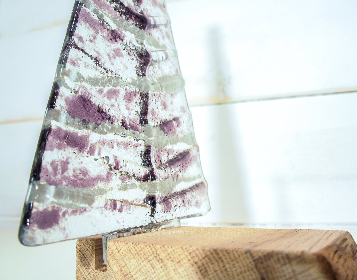 Large Purple&White Glass Free - Freestanding - 22cm/8 1/2" with wooden block