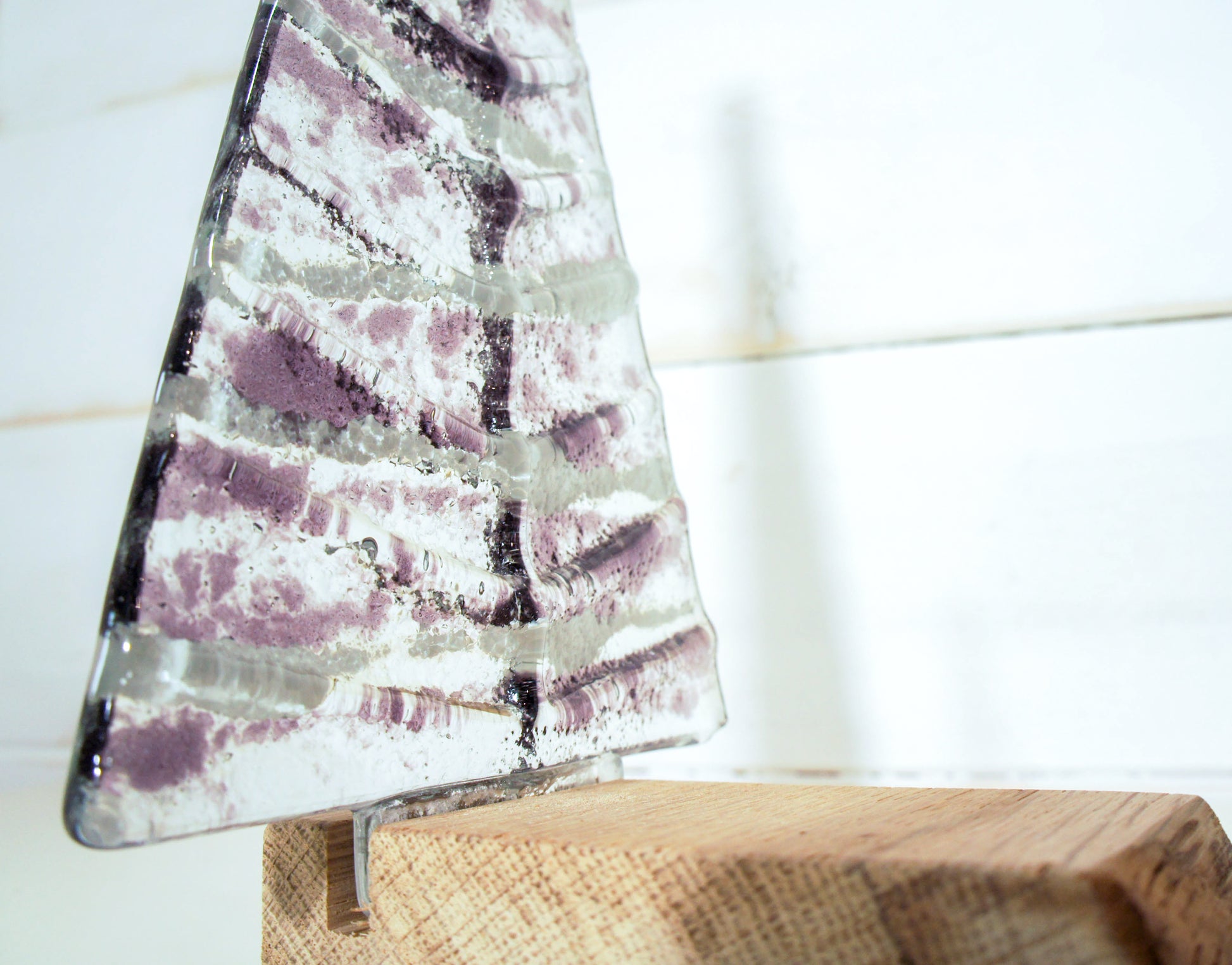 purple white fused glass christmas tree freestanding