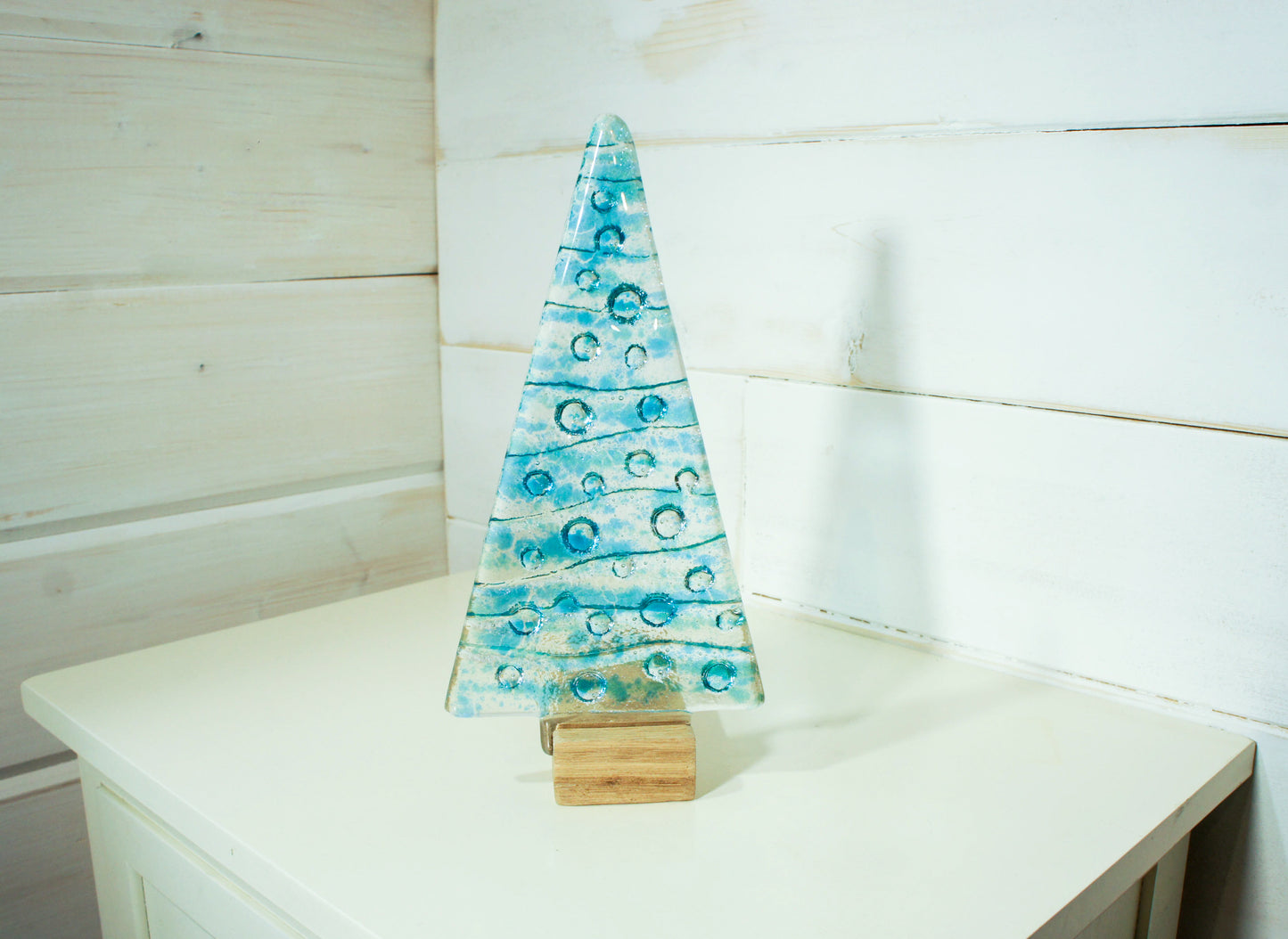 Large Turquoise&Blue Glass Tree - Freestanding - 22cm/8 1/2" with wooden block (Copy)