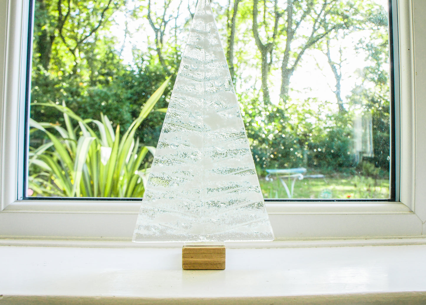 XL White Glass Tree - Freestanding - 32cm/12 1/2" with wooden block