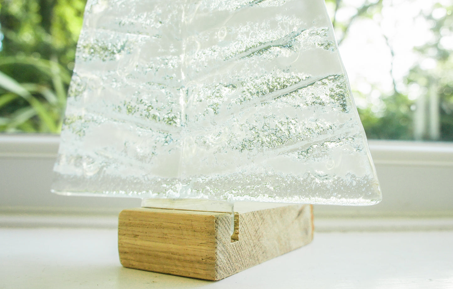 XL White Glass Tree - Freestanding - 32cm/12 1/2" with wooden block