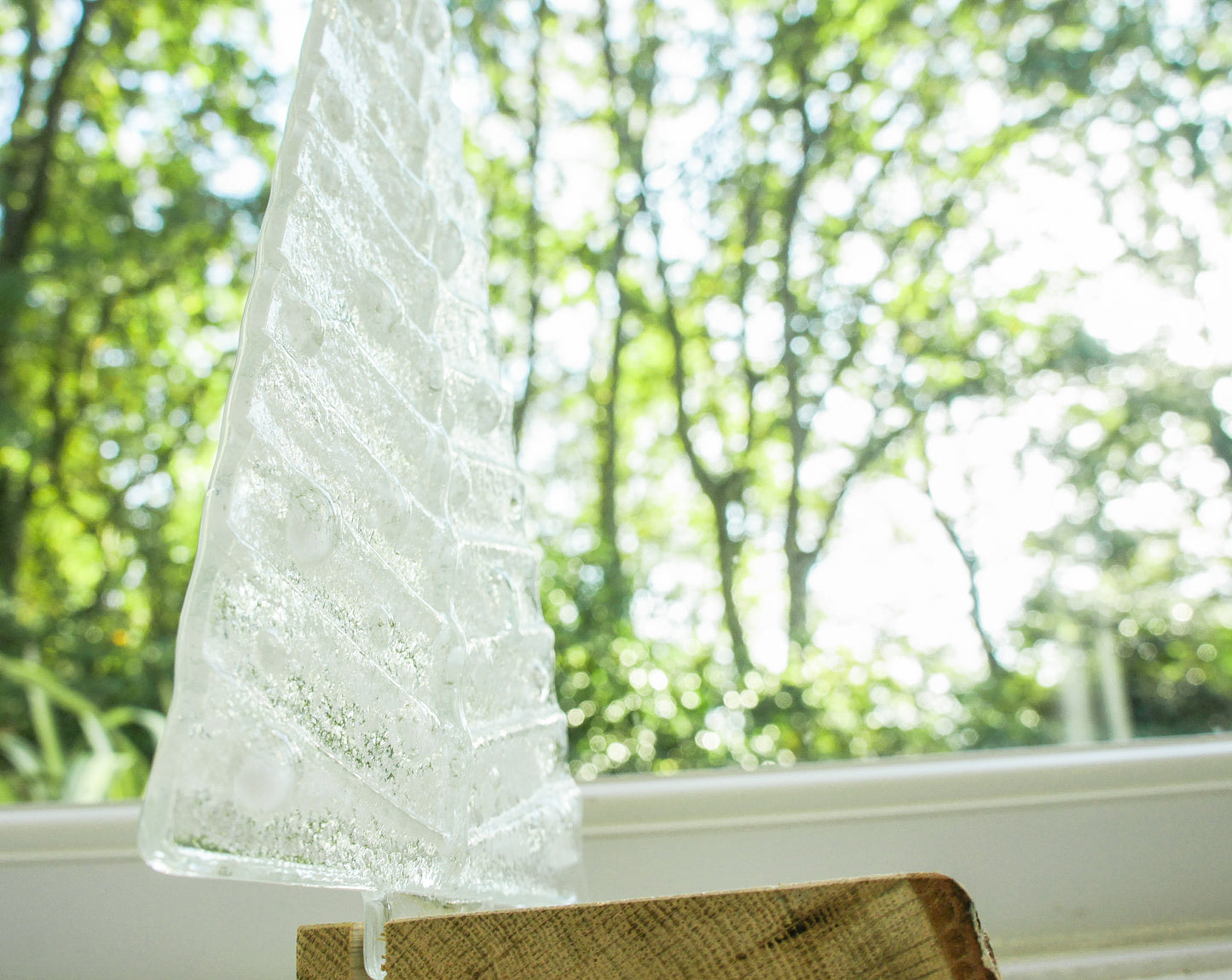 XL White Glass Tree - Freestanding - 32cm/12 1/2" with wooden block