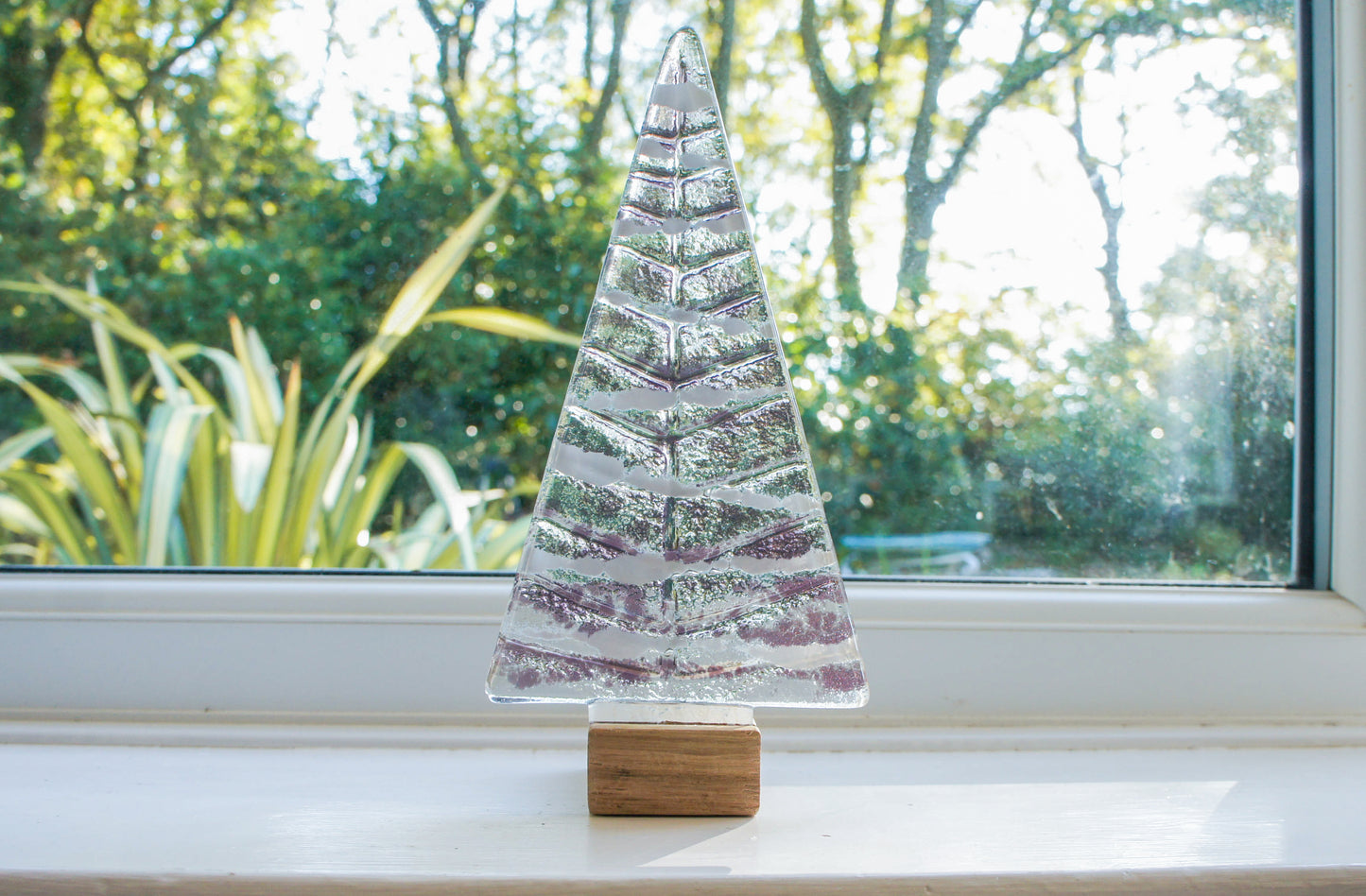 purple white fused glass christmas tree freestanding