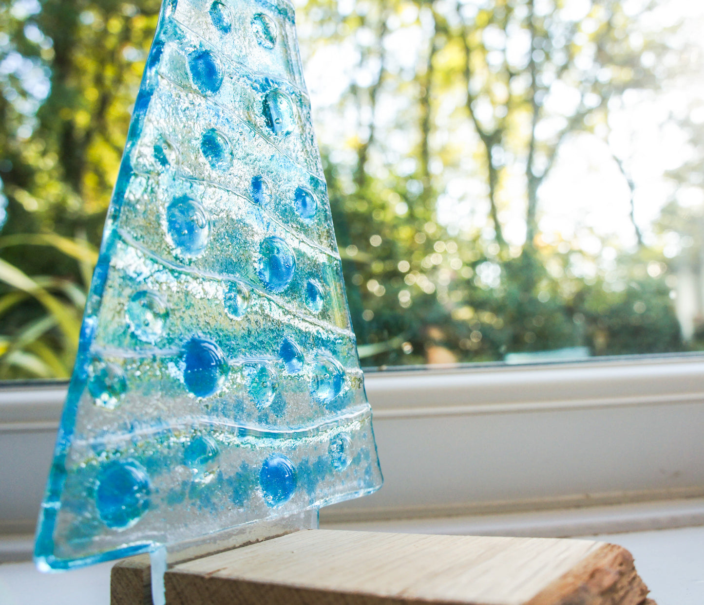Large Turquoise&Blue Glass Tree - Freestanding - 22cm/8 1/2" with wooden block (Copy)