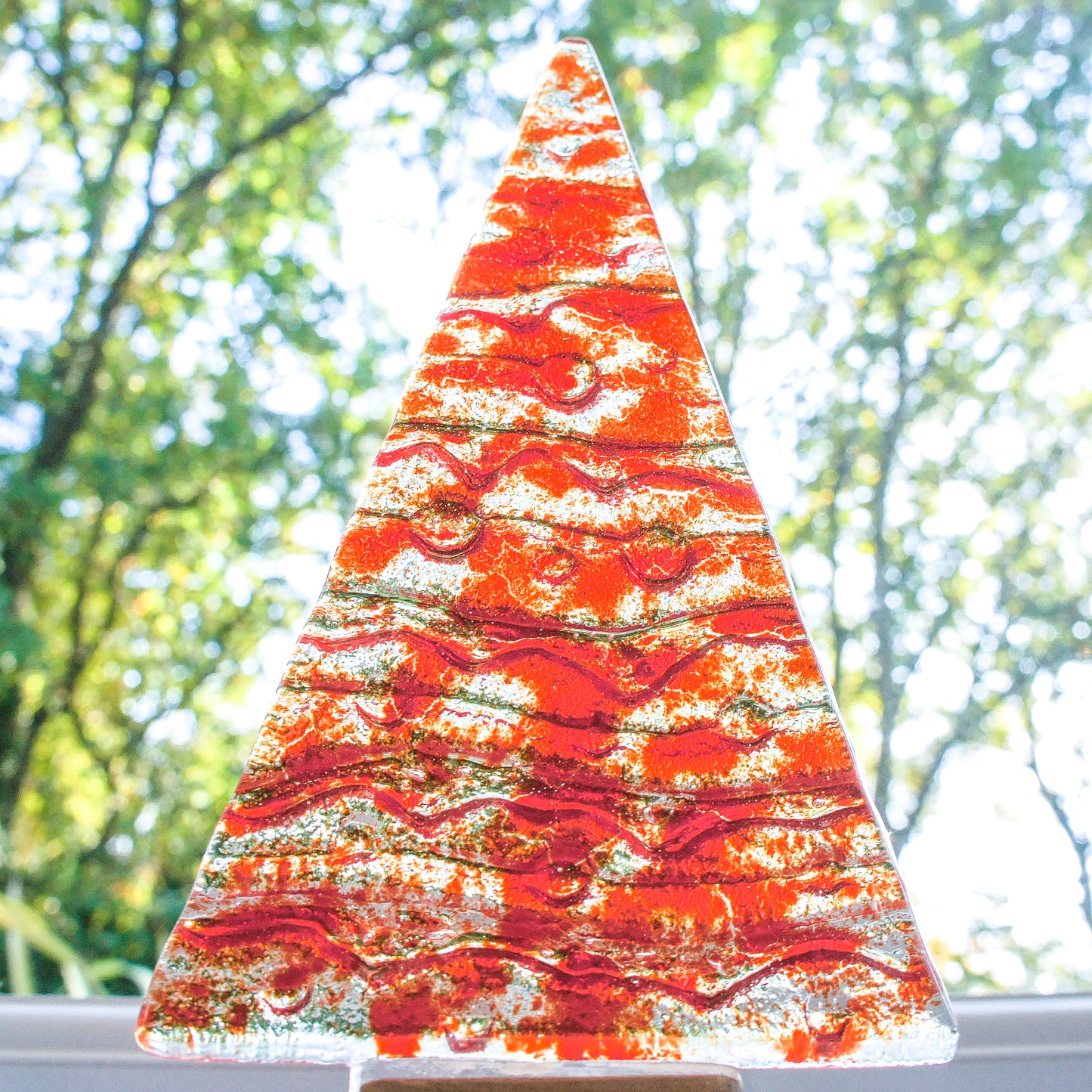 Large Red Glass Tree - Freestanding - 22cm/8 1/2" with wooden block