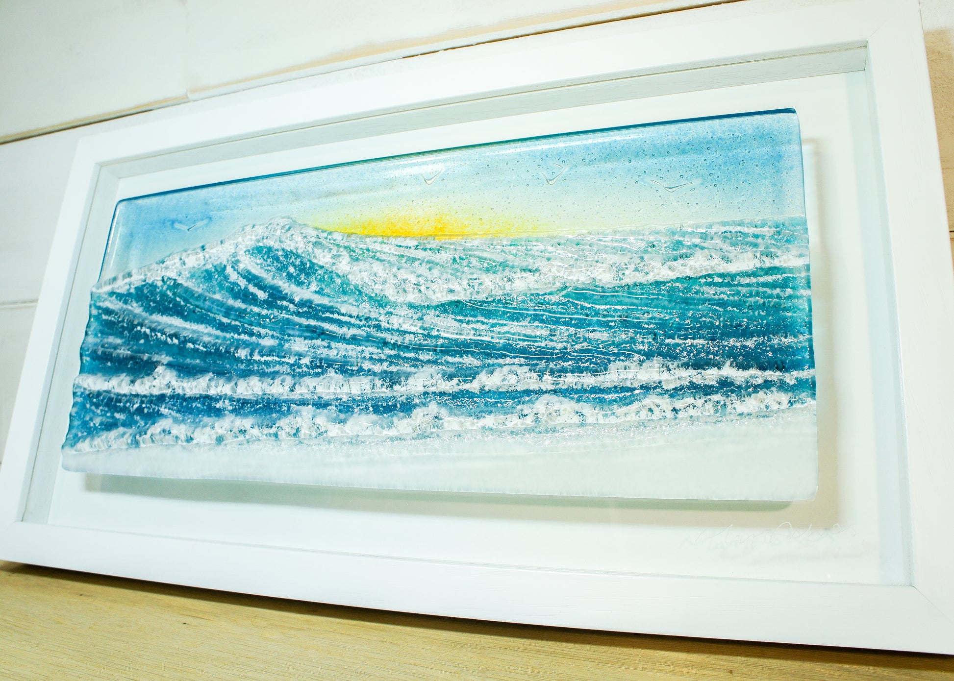wave fused sea glass art frame landscape