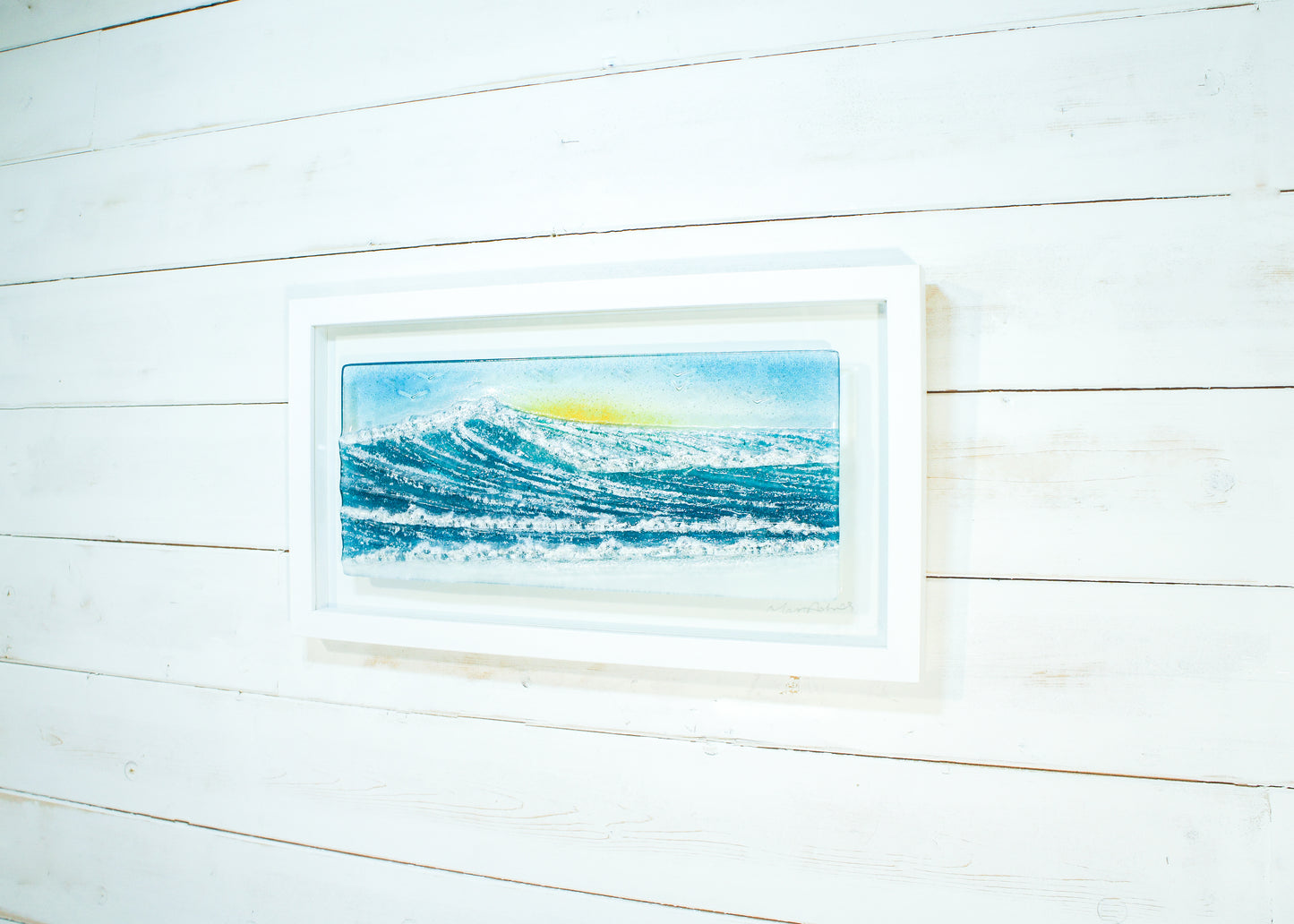 wave fused sea glass art frame landscape