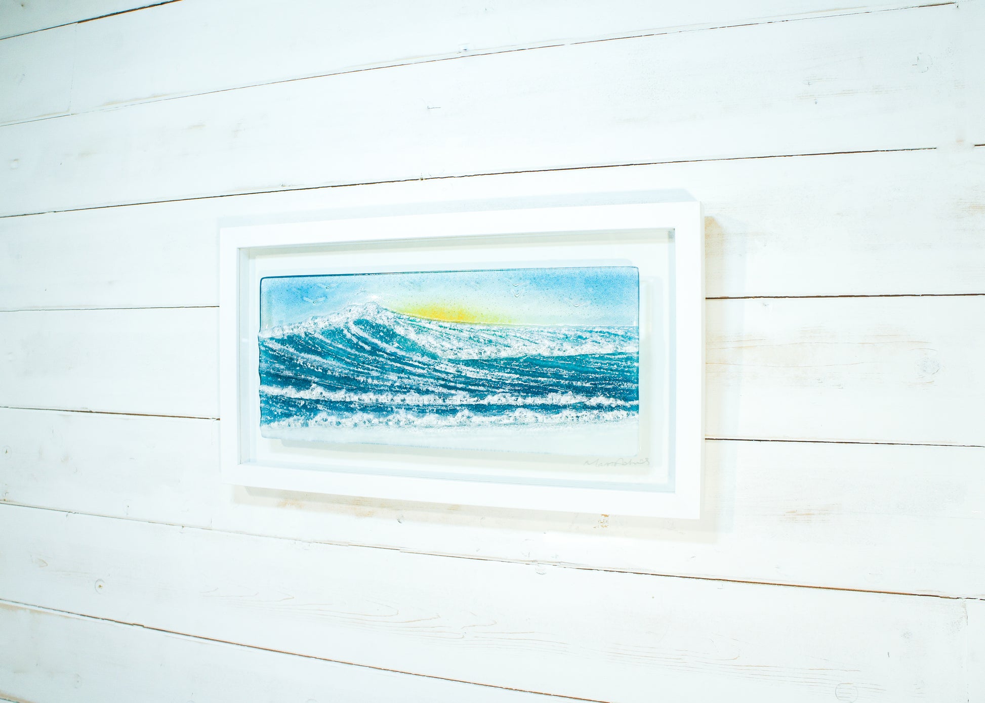 wave fused sea glass art frame landscape