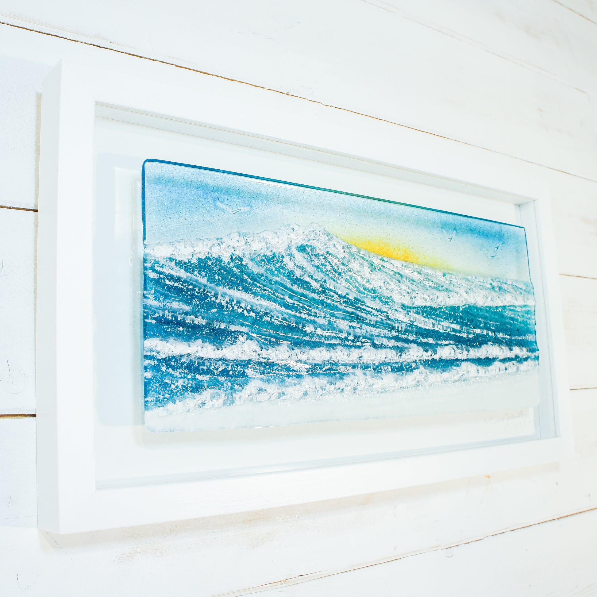 wave fused sea glass art frame landscape