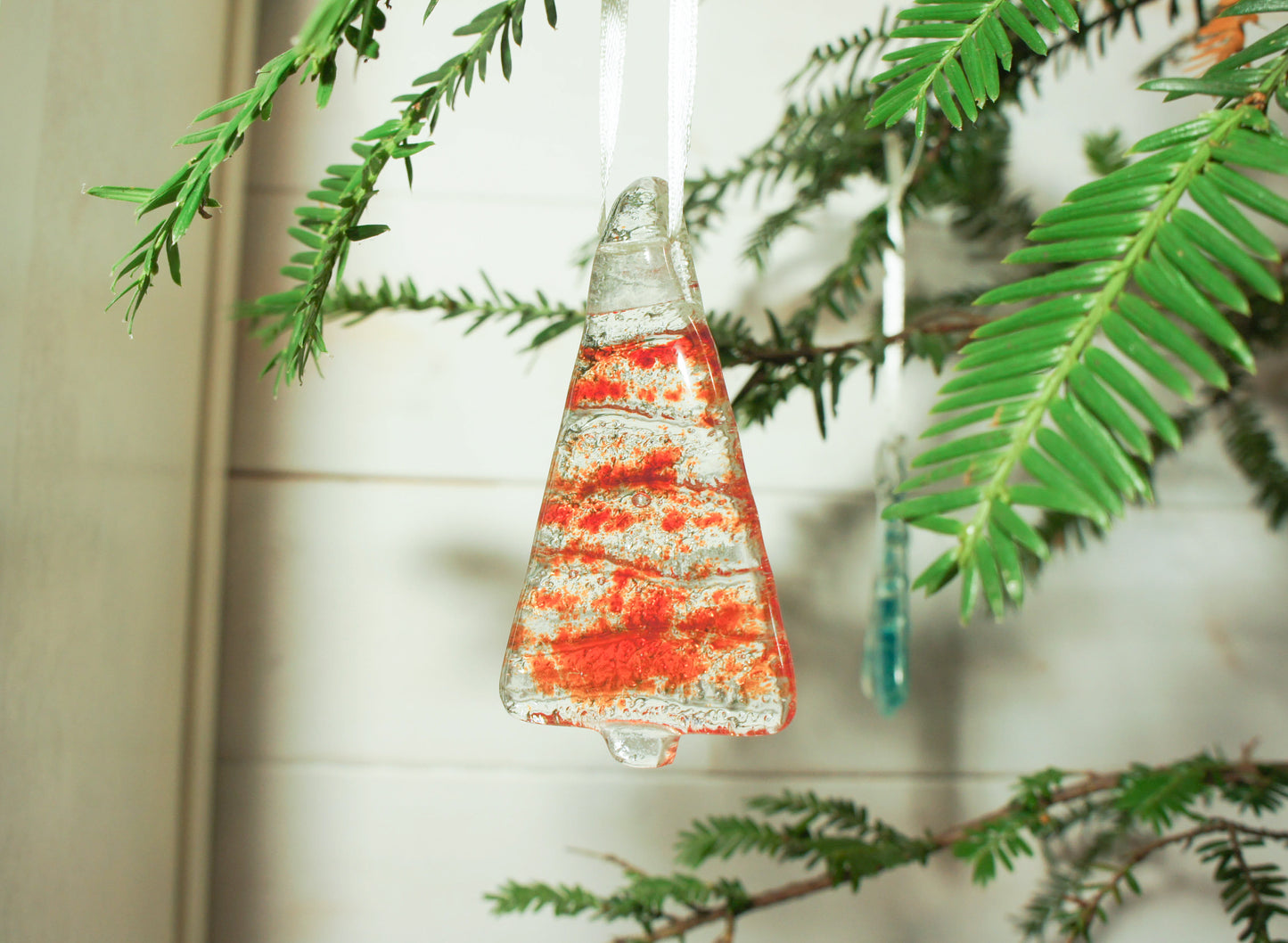 3 to 6 Mini Red Glass Trees - Hanging - 8cm(3") with ribbon and organza bags