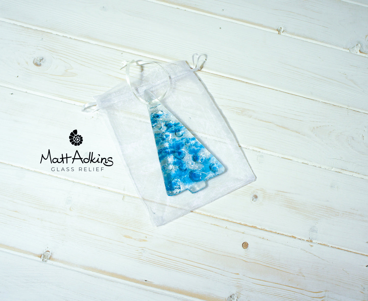 2 to 6 Medium Blue Trees - Hanging - 12cm/3 3/4"- with ribbon and organza bag