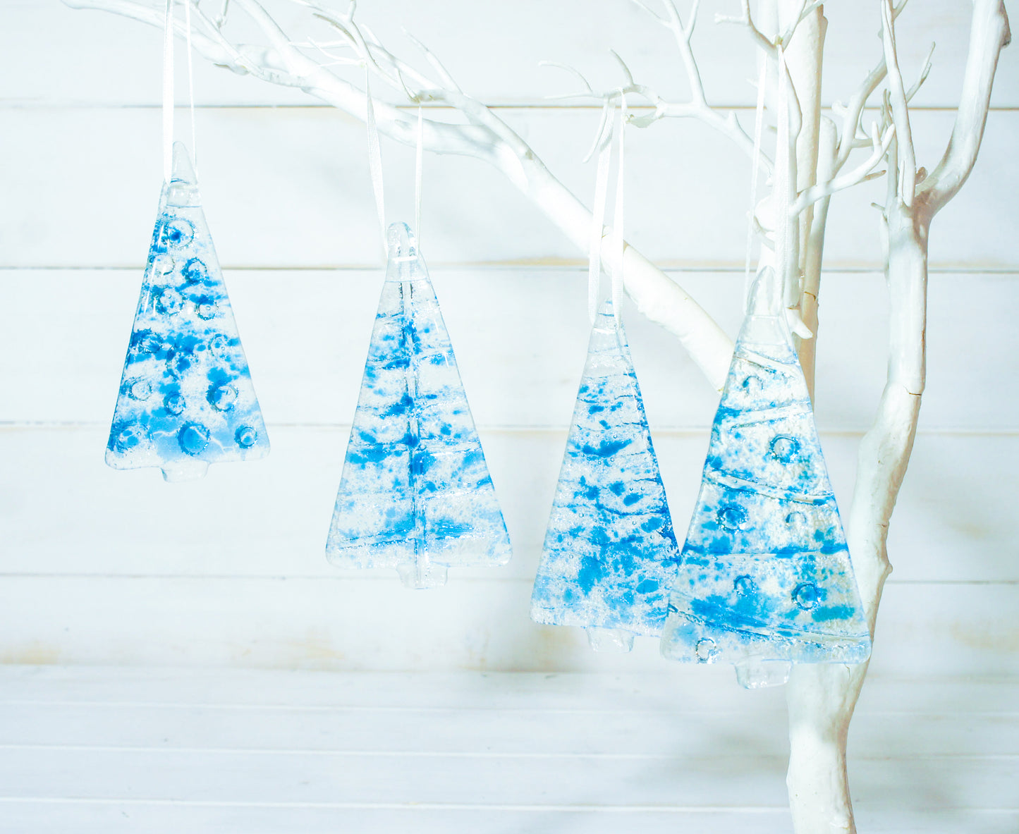 2 to 6 Medium Blue Trees - Hanging - 12cm/3 3/4"- with ribbon and organza bag