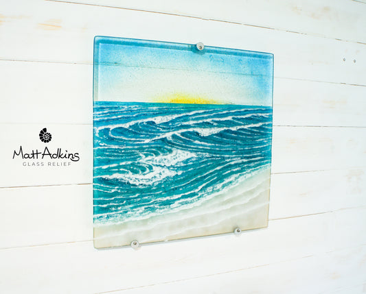 square wave fused glass sculpture wall art sunset 40cm