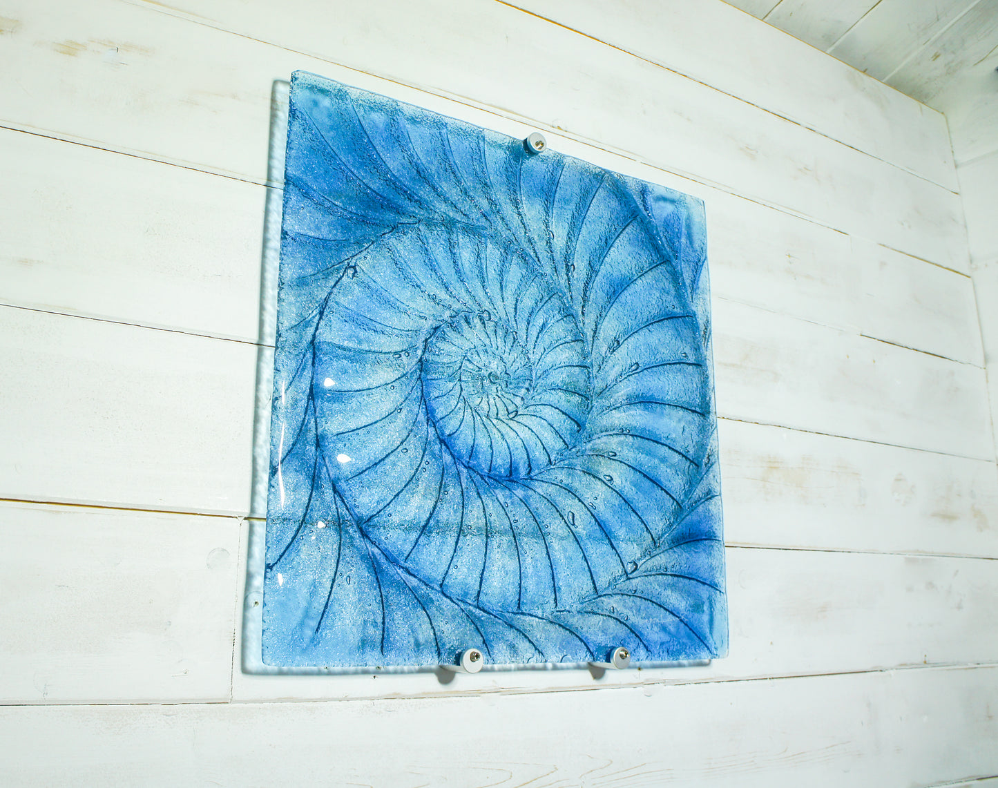 Ammonite Wall Panel - Large Square - Swirl Midnight Blue and Blue - 40cm(16") with fixings