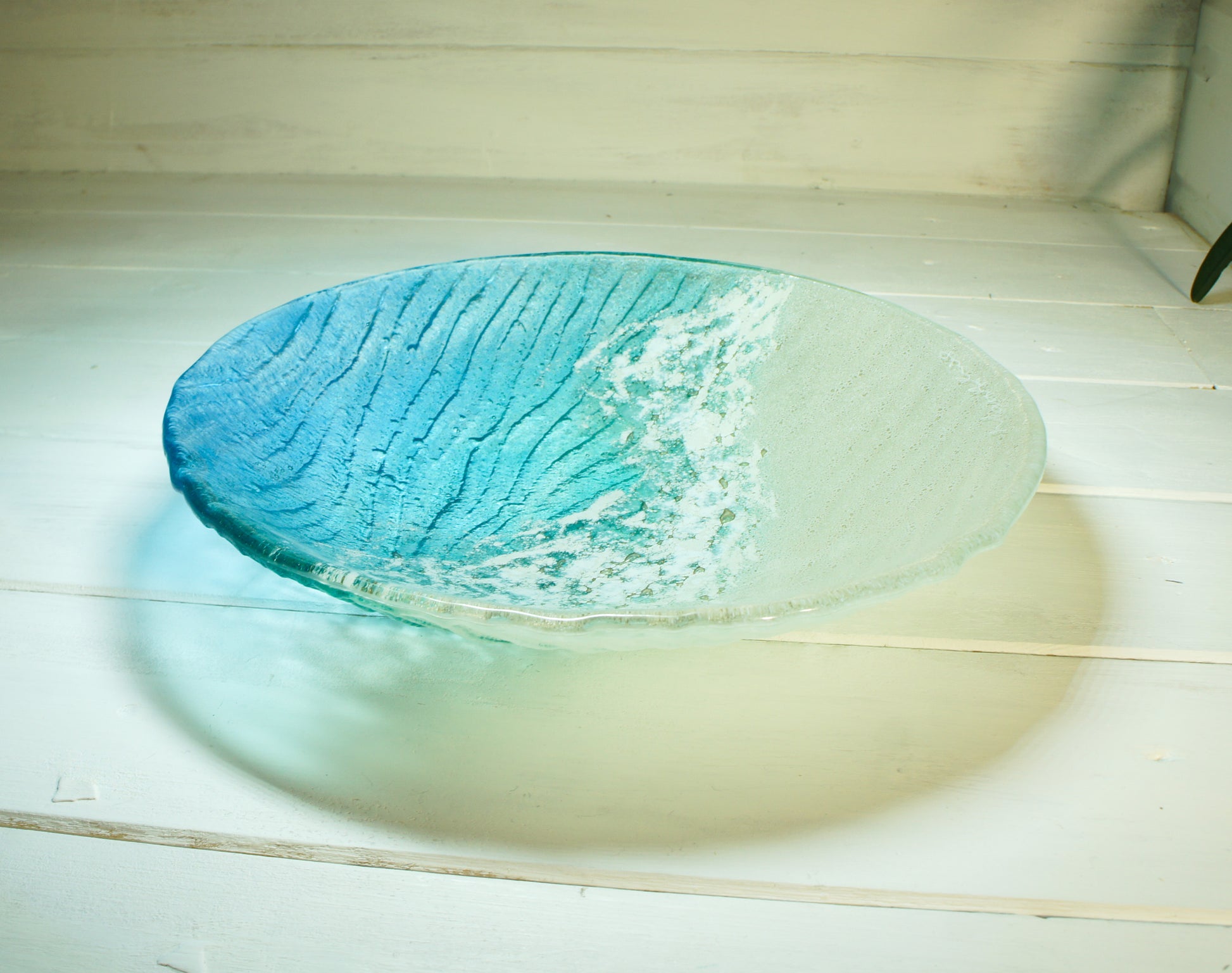 decorative beach turquoise fruit fused glass bowl