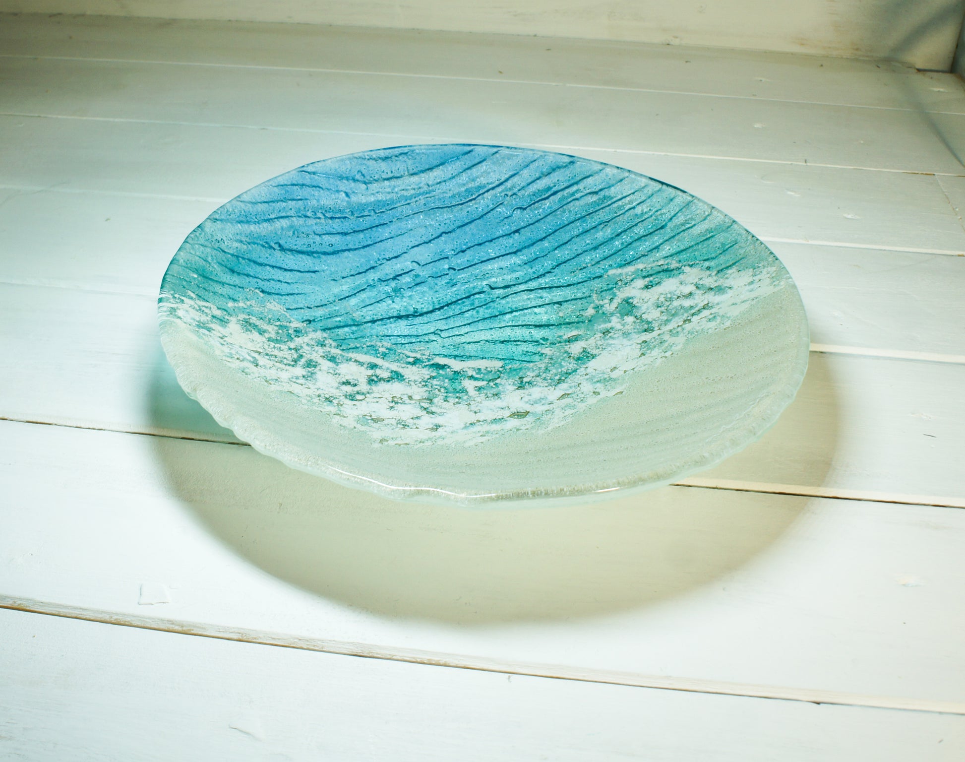 decorative beach turquoise fruit fused glass bowl
